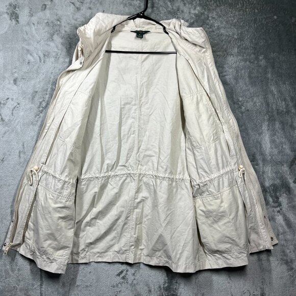 VTG J.Crew Oarsman Field Jacket Medium Beige Hooded Cotton Nylon Utility - Picture 4 of 11